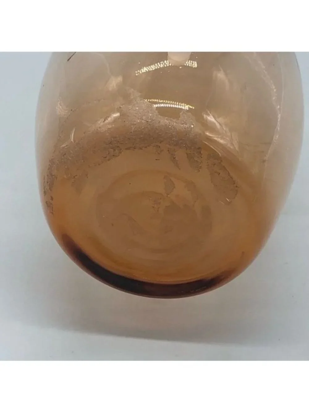 vintage liquid Decator glass vase amber grapes edged 11